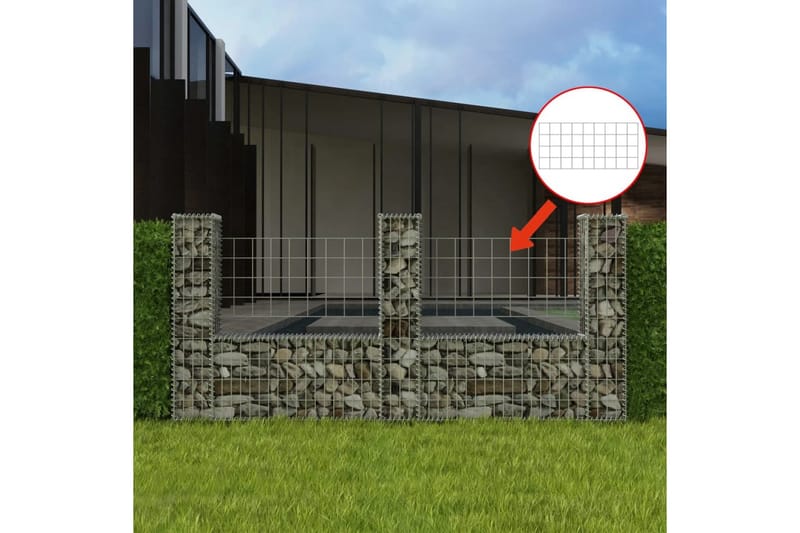 Gabionkurv u-form galvanisert stål 240x20x100 cm - Hus & oppussing - Innsynsbeskyttelse & innhegning - Mur