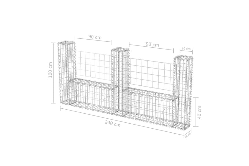 Gabionkurv u-form galvanisert stål 240x20x100 cm - Gabion