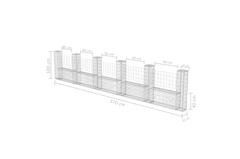 Gabionkurv u-form galvanisert stål 570x20x100 cm - Hus & oppussing - Innsynsbeskyttelse & innhegning - Mur