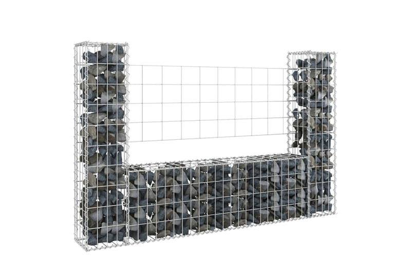 Gabionkurv u-formet med 2 stolper jern 140x20x100 cm - Silver - Hus & oppussing - Innsynsbeskyttelse & innhegning - Mur