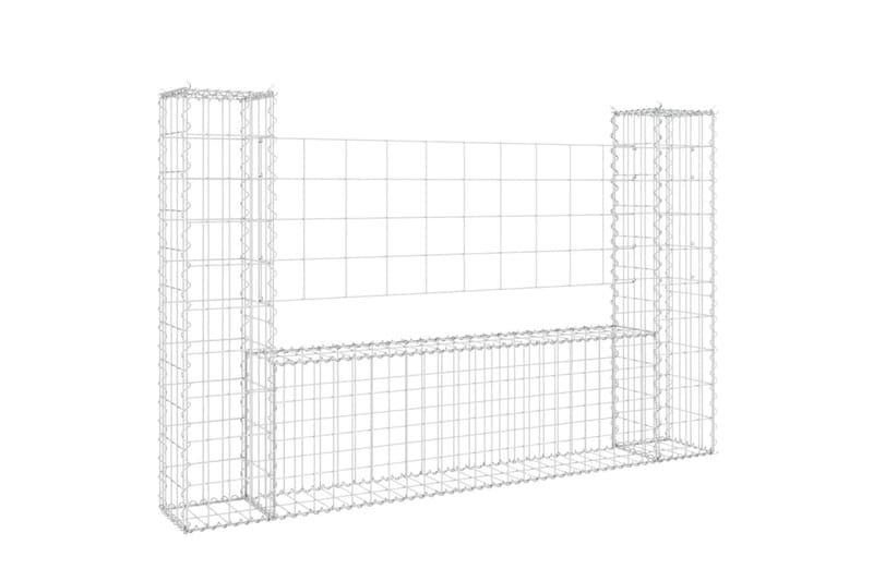 Gabionkurv u-formet med 2 stolper jern 140x20x100 cm - Silver - Hus & oppussing - Innsynsbeskyttelse & innhegning - Mur