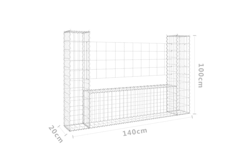 Gabionkurv u-formet med 2 stolper jern 140x20x100 cm - Silver - Hus & oppussing - Innsynsbeskyttelse & innhegning - Mur