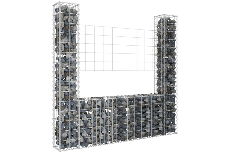 Gabionkurv u-formet med 2 stolper jern 140x20x150 cm - Silver - Hus & oppussing - Innsynsbeskyttelse & innhegning - Mur