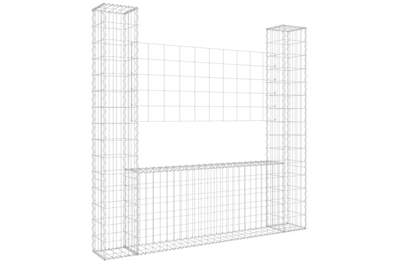 Gabionkurv u-formet med 2 stolper jern 140x20x150 cm - Silver - Hus & oppussing - Innsynsbeskyttelse & innhegning - Mur