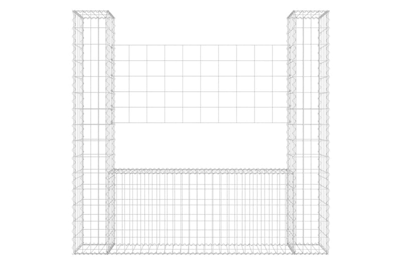 Gabionkurv u-formet med 2 stolper jern 140x20x150 cm - Silver - Hus & oppussing - Innsynsbeskyttelse & innhegning - Mur