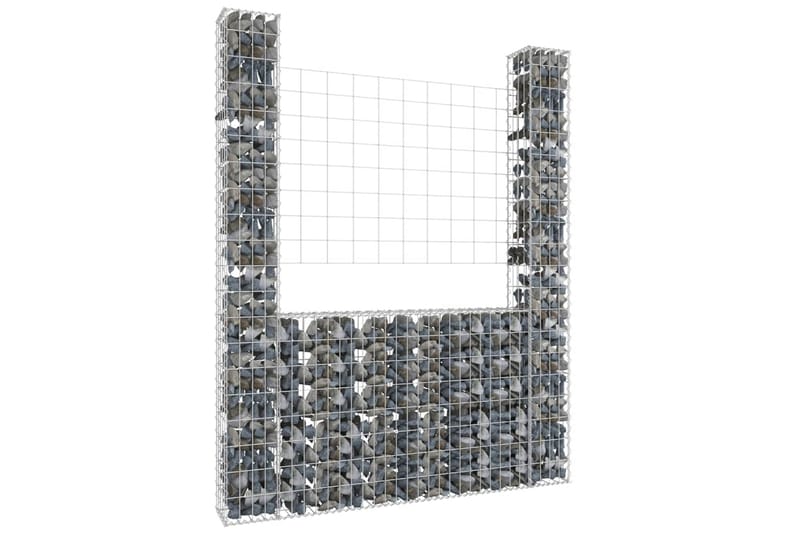 Gabionkurv u-formet med 2 stolper jern 140x20x200 cm - Silver - Hus & oppussing - Innsynsbeskyttelse & innhegning - Mur