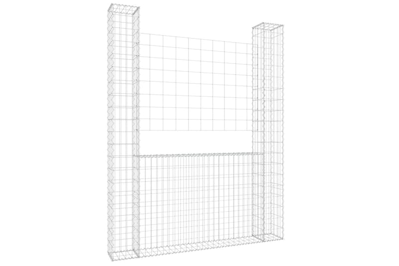 Gabionkurv u-formet med 2 stolper jern 140x20x200 cm - Silver - Hus & oppussing - Innsynsbeskyttelse & innhegning - Mur