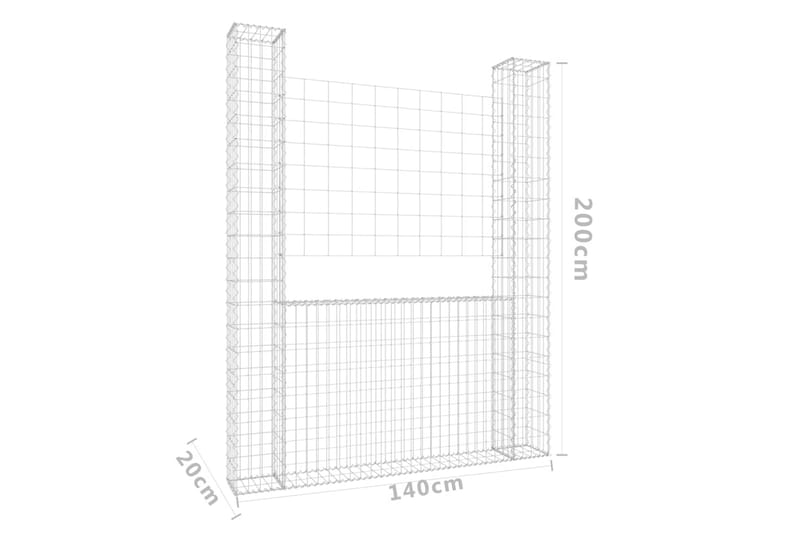 Gabionkurv u-formet med 2 stolper jern 140x20x200 cm - Silver - Hus & oppussing - Innsynsbeskyttelse & innhegning - Mur
