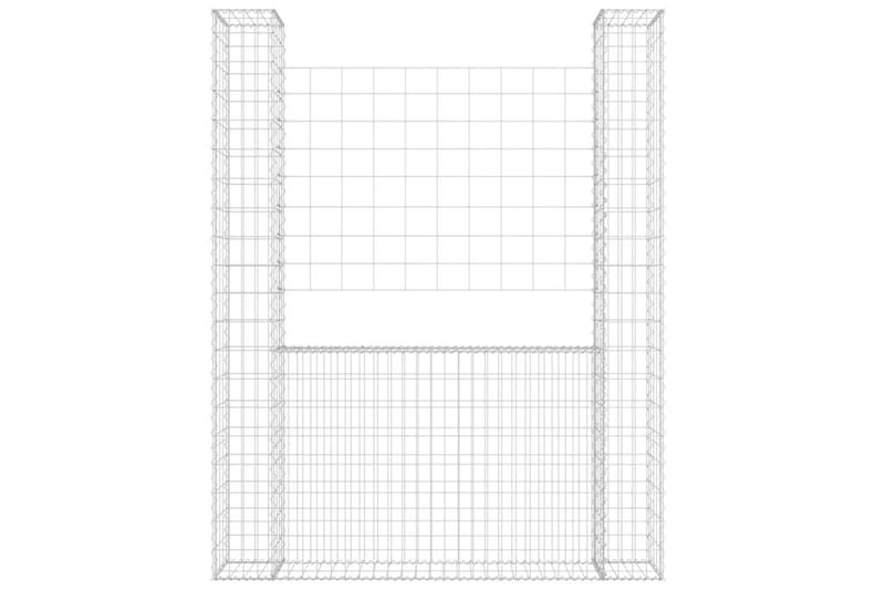 Gabionkurv u-formet med 2 stolper jern 140x20x200 cm - Silver - Hus & oppussing - Innsynsbeskyttelse & innhegning - Mur