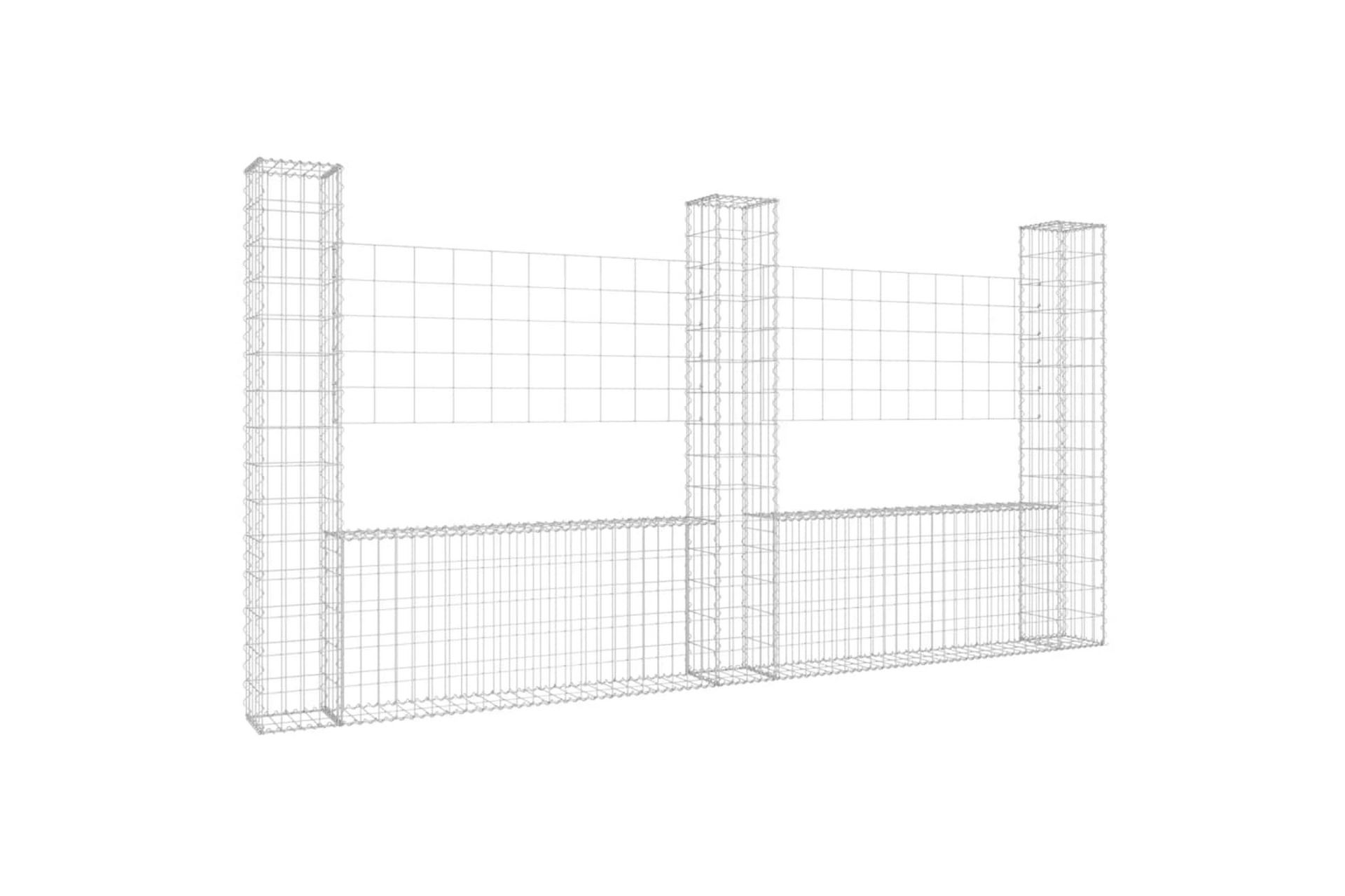 Gabionkurv u-formet med 3 stolper 260x20x150 cm jern - Silver - Hus & oppussing - Innsynsbeskyttelse & innhegning - Mur
