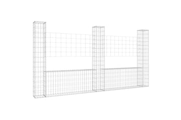 Gabionkurv u-formet med 3 stolper 260x20x150 cm jern - Silver - Hus & oppussing - Innsynsbeskyttelse & innhegning - Mur