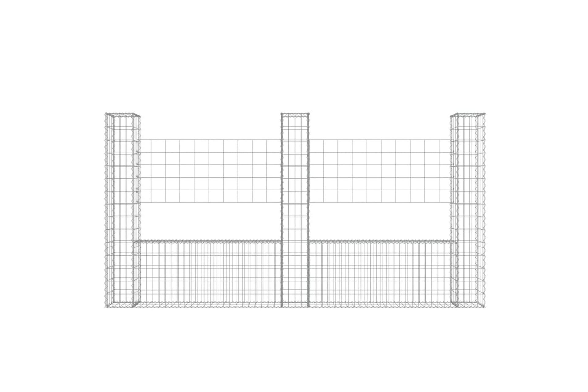 Gabionkurv u-formet med 3 stolper 260x20x150 cm jern - Silver - Hus & oppussing - Innsynsbeskyttelse & innhegning - Mur