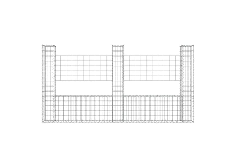 Gabionkurv u-formet med 3 stolper 260x20x150 cm jern - Silver - Hus & oppussing - Innsynsbeskyttelse & innhegning - Mur