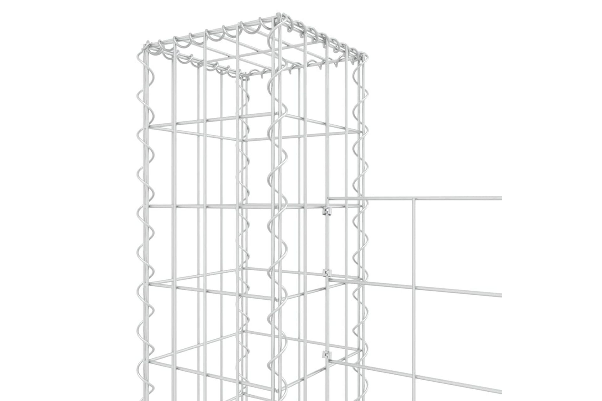Gabionkurv u-formet med 3 stolper 260x20x150 cm jern - Silver - Hus & oppussing - Innsynsbeskyttelse & innhegning - Mur