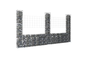 Gabionkurv u-formet med 3 stolper 260x20x150 cm jern - Silver - Hus & oppussing - Innsynsbeskyttelse & innhegning - Mur