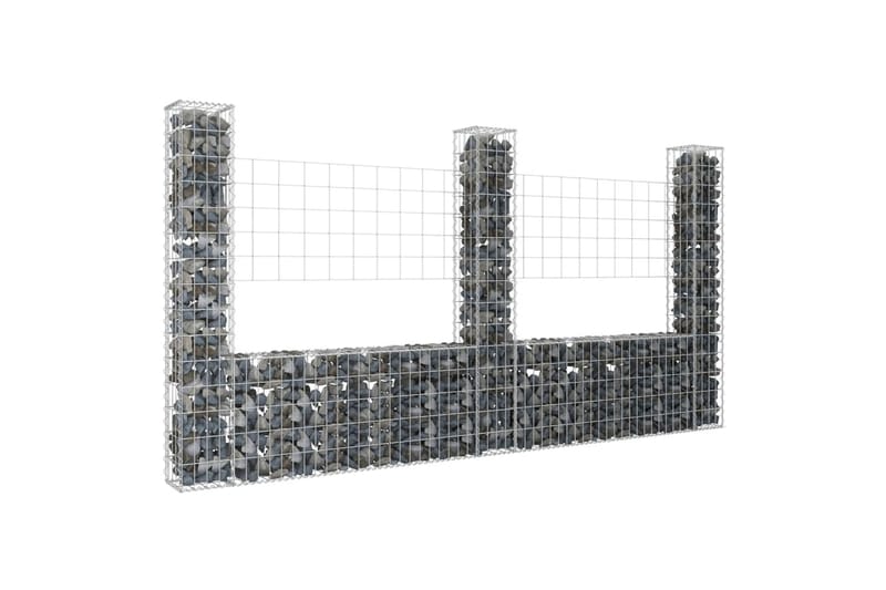 Gabionkurv u-formet med 3 stolper 260x20x150 cm jern - Silver - Hus & oppussing - Innsynsbeskyttelse & innhegning - Mur