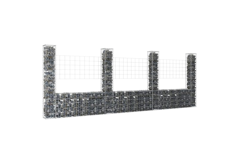 Gabionkurv u-formet med 4 stolper 380x20x150 cm jern - Silver - Hus & oppussing - Innsynsbeskyttelse & innhegning - Mur