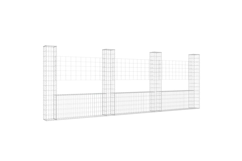 Gabionkurv u-formet med 4 stolper 380x20x150 cm jern - Silver - Hus & oppussing - Innsynsbeskyttelse & innhegning - Mur