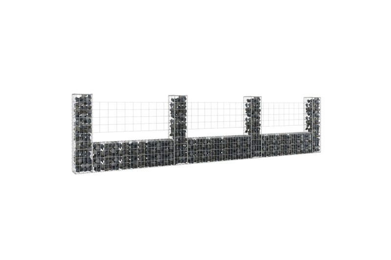 Gabionkurv u-formet med 4 stolper jern 380x20x100 cm - Silver - Hus & oppussing - Innsynsbeskyttelse & innhegning - Mur