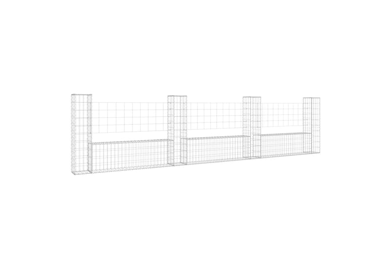 Gabionkurv u-formet med 4 stolper jern 380x20x100 cm - Silver - Hus & oppussing - Innsynsbeskyttelse & innhegning - Mur