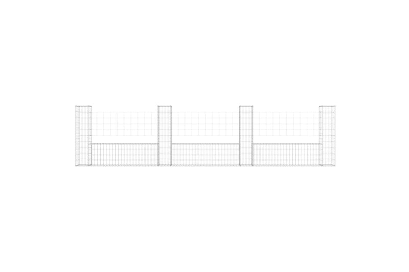 Gabionkurv u-formet med 4 stolper jern 380x20x100 cm - Silver - Hus & oppussing - Innsynsbeskyttelse & innhegning - Mur