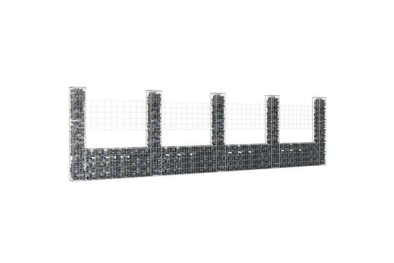 Gabionkurv u-formet med 5 stolper 500x20x150 cm jern - Silver - Hus & oppussing - Innsynsbeskyttelse & innhegning - Mur