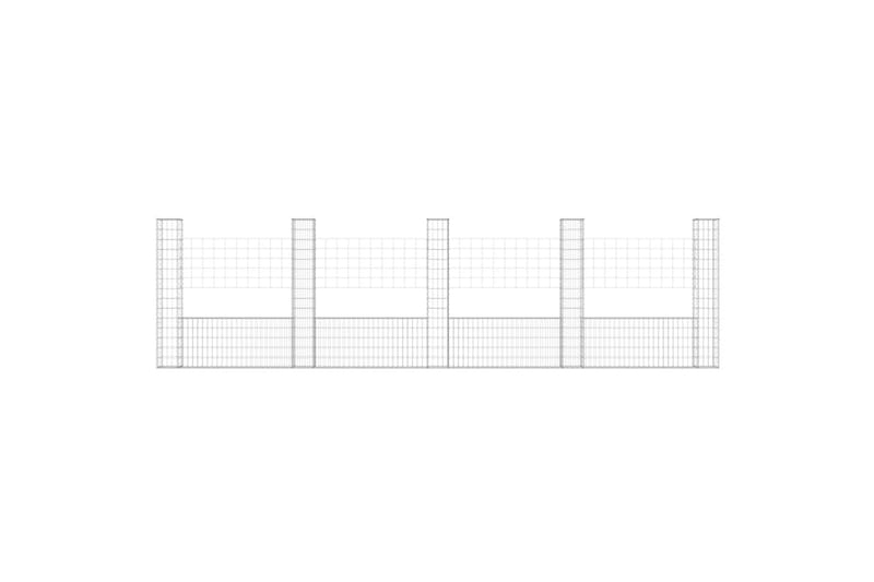 Gabionkurv u-formet med 5 stolper 500x20x150 cm jern - Silver - Hus & oppussing - Innsynsbeskyttelse & innhegning - Mur
