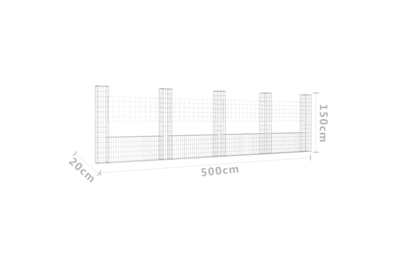 Gabionkurv u-formet med 5 stolper 500x20x150 cm jern - Silver - Hus & oppussing - Innsynsbeskyttelse & innhegning - Mur