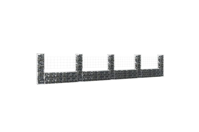 Gabionkurv u-formet med 5 stolper jern 500x20x100 cm - Silver - Hus & oppussing - Innsynsbeskyttelse & innhegning - Mur