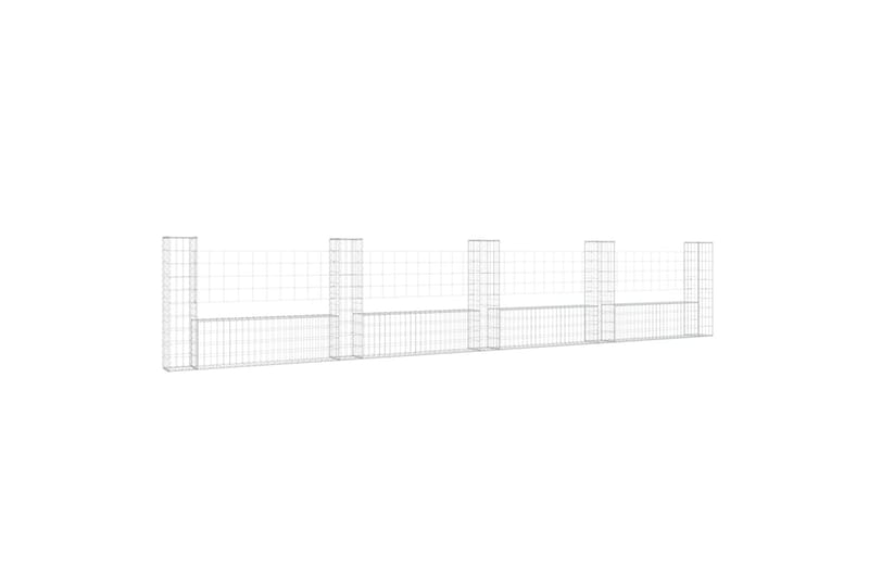 Gabionkurv u-formet med 5 stolper jern 500x20x100 cm - Silver - Hus & oppussing - Innsynsbeskyttelse & innhegning - Mur