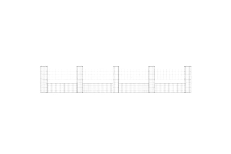 Gabionkurv u-formet med 5 stolper jern 500x20x100 cm - Silver - Hus & oppussing - Innsynsbeskyttelse & innhegning - Mur