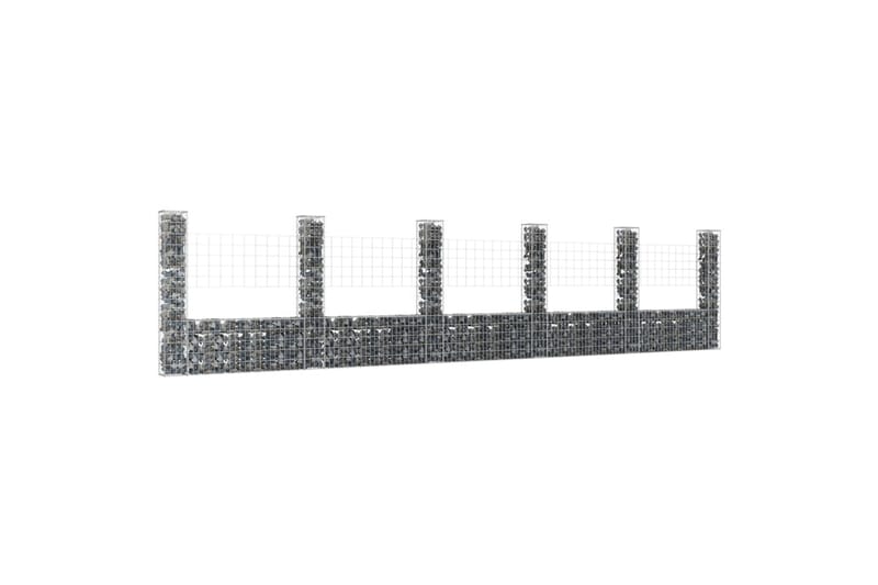 Gabionkurv u-formet med 6 stolper 620x20x150 cm jern - Silver - Hus & oppussing - Innsynsbeskyttelse & innhegning - Mur