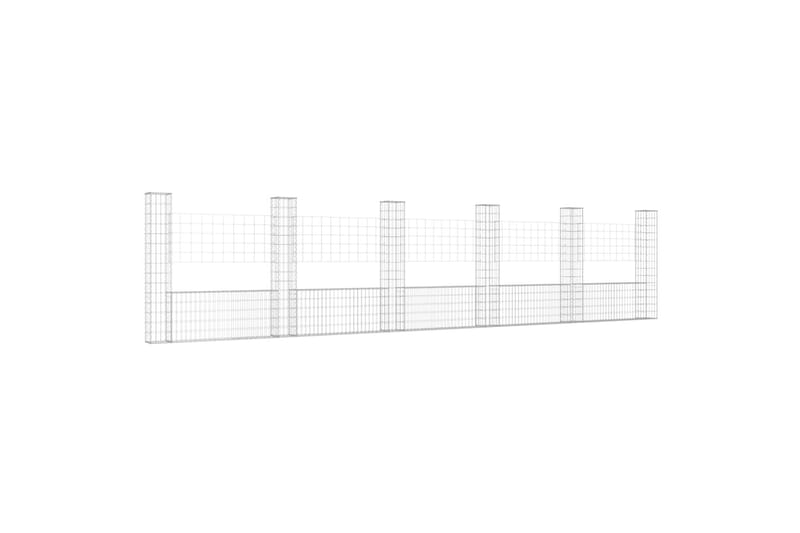 Gabionkurv u-formet med 6 stolper 620x20x150 cm jern - Silver - Hus & oppussing - Innsynsbeskyttelse & innhegning - Mur