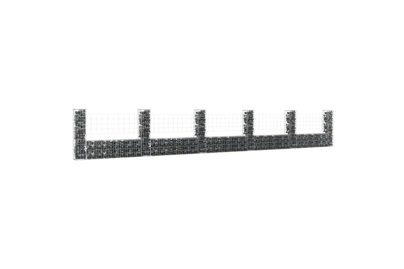 Gabionkurv u-formet med 6 stolper jern 620x20x100 cm - Silver - Hus & oppussing - Innsynsbeskyttelse & innhegning - Mur