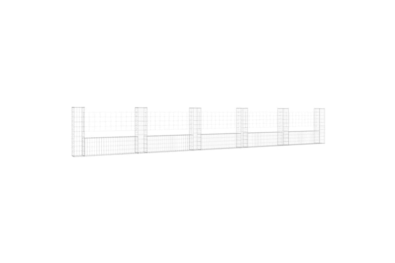 Gabionkurv u-formet med 6 stolper jern 620x20x100 cm - Silver - Hus & oppussing - Innsynsbeskyttelse & innhegning - Mur