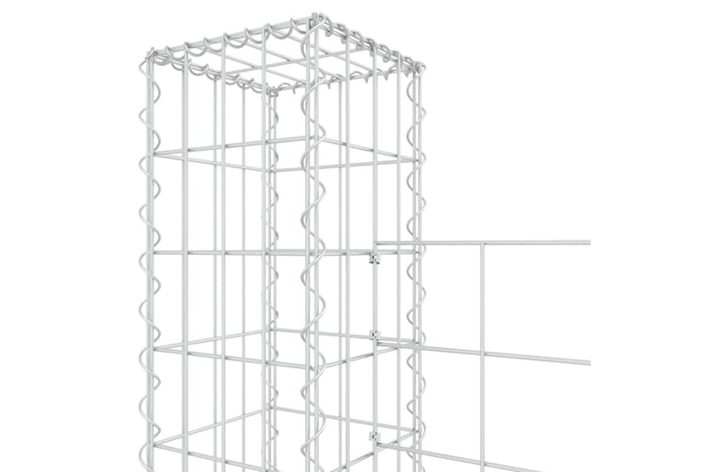 Gabionkurv u-formet med 6 stolper jern 620x20x200 cm - Silver - Hus & oppussing - Innsynsbeskyttelse & innhegning - Mur
