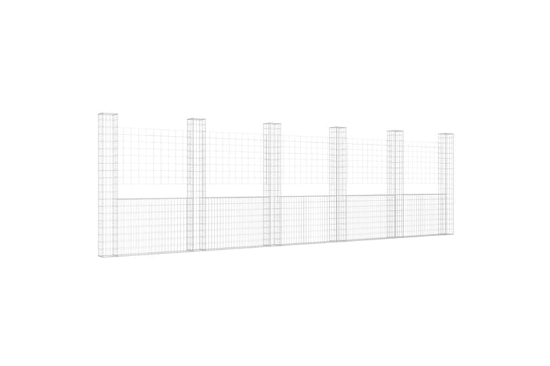 Gabionkurv u-formet med 6 stolper jern 620x20x200 cm - Silver - Hus & oppussing - Innsynsbeskyttelse & innhegning - Mur