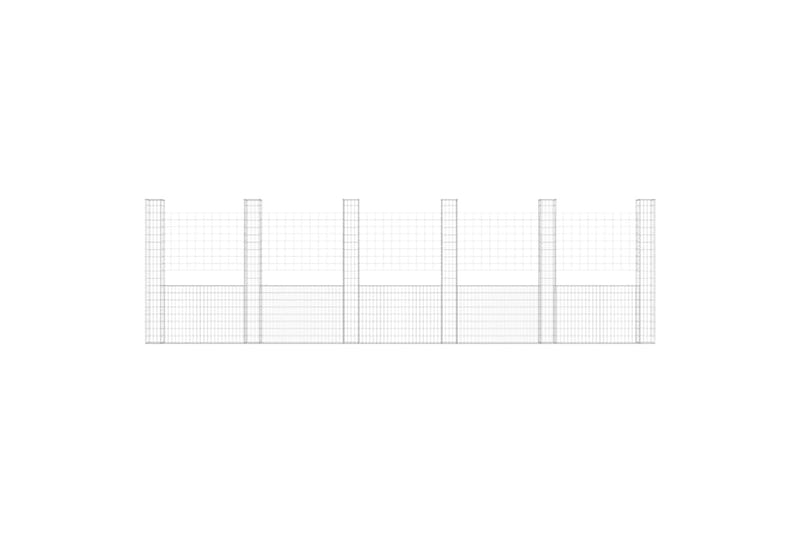 Gabionkurv u-formet med 6 stolper jern 620x20x200 cm - Silver - Hus & oppussing - Innsynsbeskyttelse & innhegning - Mur