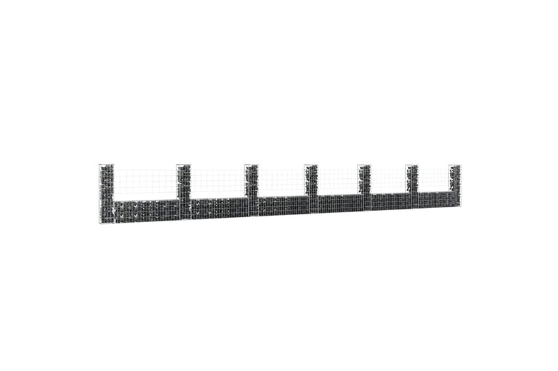 Gabionkurv u-formet med 7 stolper jern 740x20x100 cm - Silver - Hus & oppussing - Innsynsbeskyttelse & innhegning - Mur