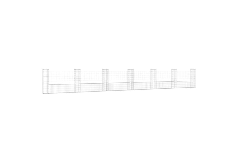 Gabionkurv u-formet med 7 stolper jern 740x20x100 cm - Silver - Hus & oppussing - Innsynsbeskyttelse & innhegning - Mur