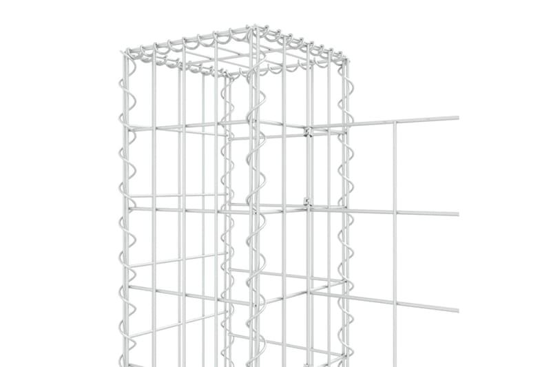 Gabionkurv u-formet med 7 stolper jern 740x20x100 cm - Silver - Hus & oppussing - Innsynsbeskyttelse & innhegning - Mur