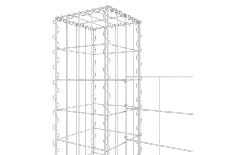 Gabionkurv u-formet med 7 stolper jern 740x20x150 cm - Silver - Hus & oppussing - Innsynsbeskyttelse & innhegning - Mur