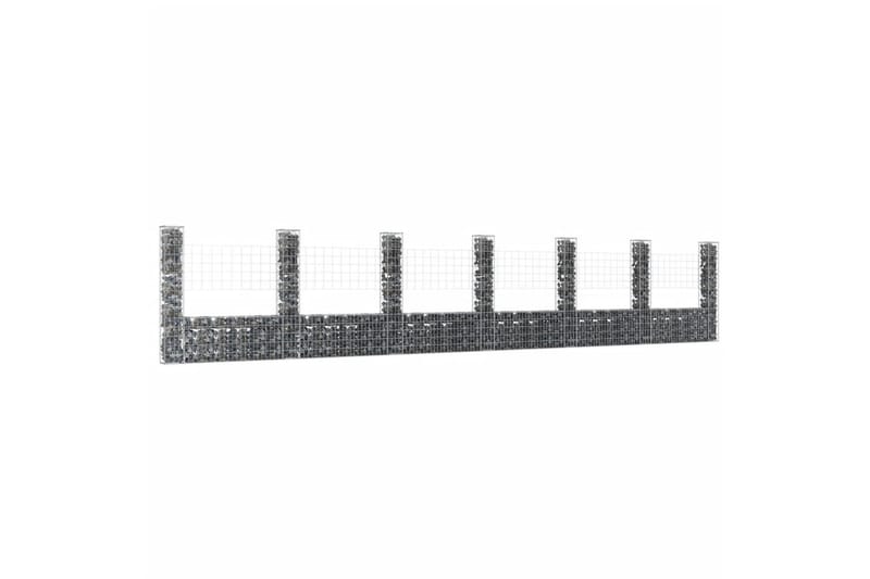 Gabionkurv u-formet med 7 stolper jern 740x20x150 cm - Silver - Hus & oppussing - Innsynsbeskyttelse & innhegning - Mur