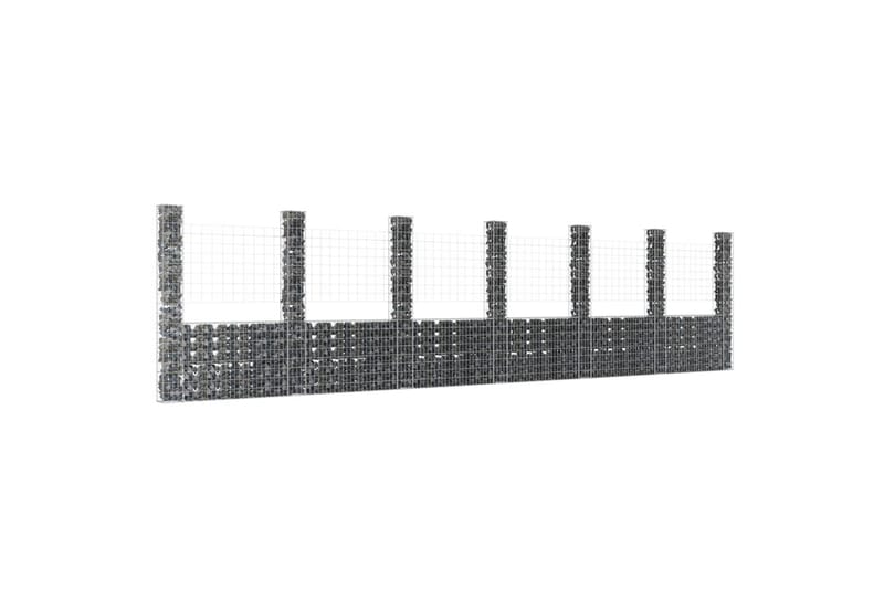 Gabionkurv u-formet med 7 stolper jern 740x20x200 cm - Silver - Hus & oppussing - Innsynsbeskyttelse & innhegning - Mur