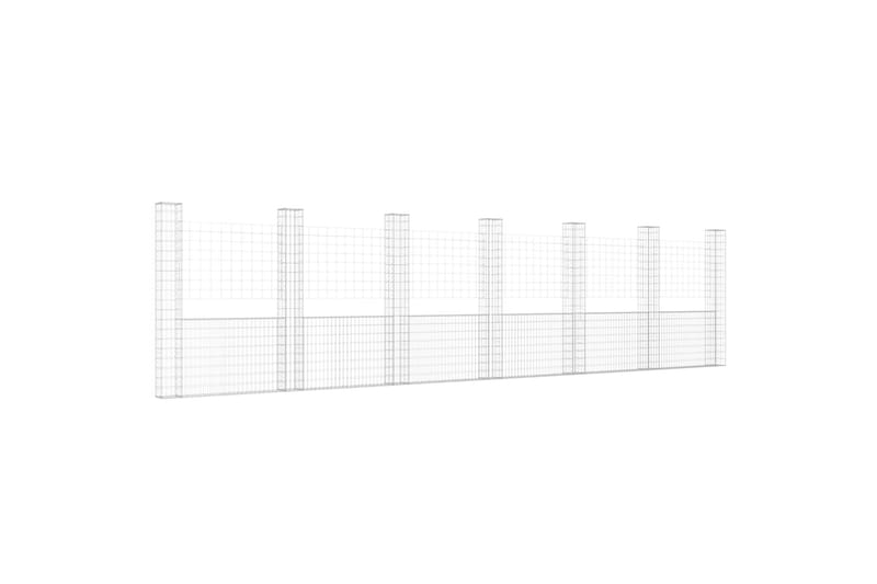 Gabionkurv u-formet med 7 stolper jern 740x20x200 cm - Silver - Hus & oppussing - Innsynsbeskyttelse & innhegning - Mur