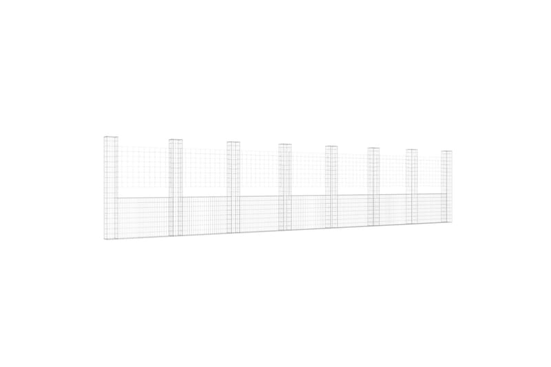Gabionkurv u-formet med 8 stolper jern 860x20x200 cm - Silver - Hus & oppussing - Innsynsbeskyttelse & innhegning - Mur