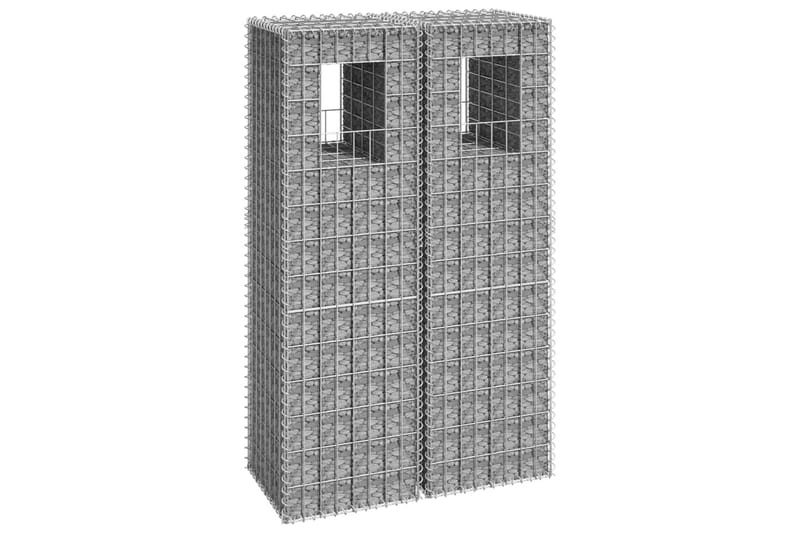 Gabionstolper 2 stk 40x40x140 cm jern - Silver - Hus & oppussing - Innsynsbeskyttelse & innhegning - Mur
