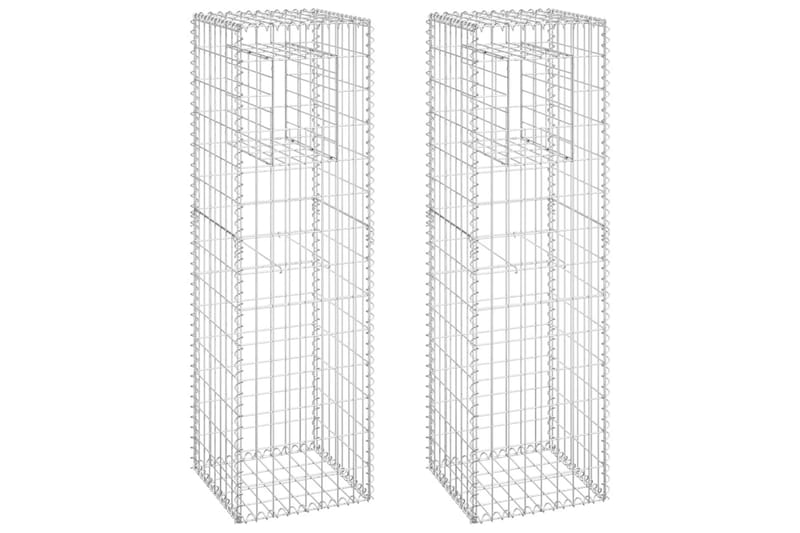 Gabionstolper 2 stk 40x40x140 cm jern - Silver - Hus & oppussing - Innsynsbeskyttelse & innhegning - Mur