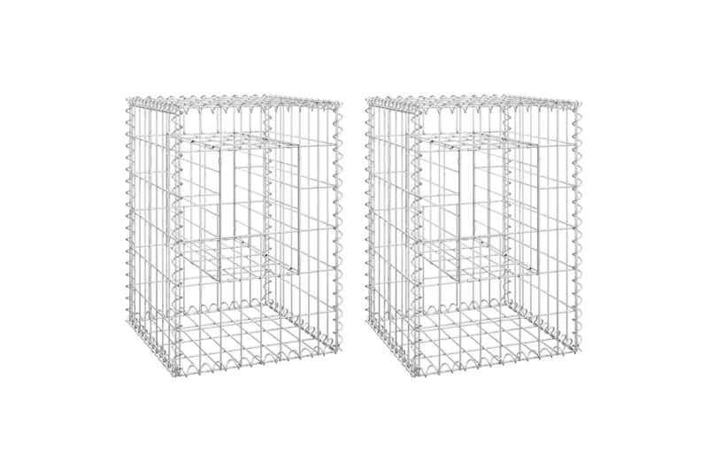 Gabionstolper 2 stk 40x40x60 cm jern - Silver - Hus & oppussing - Innsynsbeskyttelse & innhegning - Mur