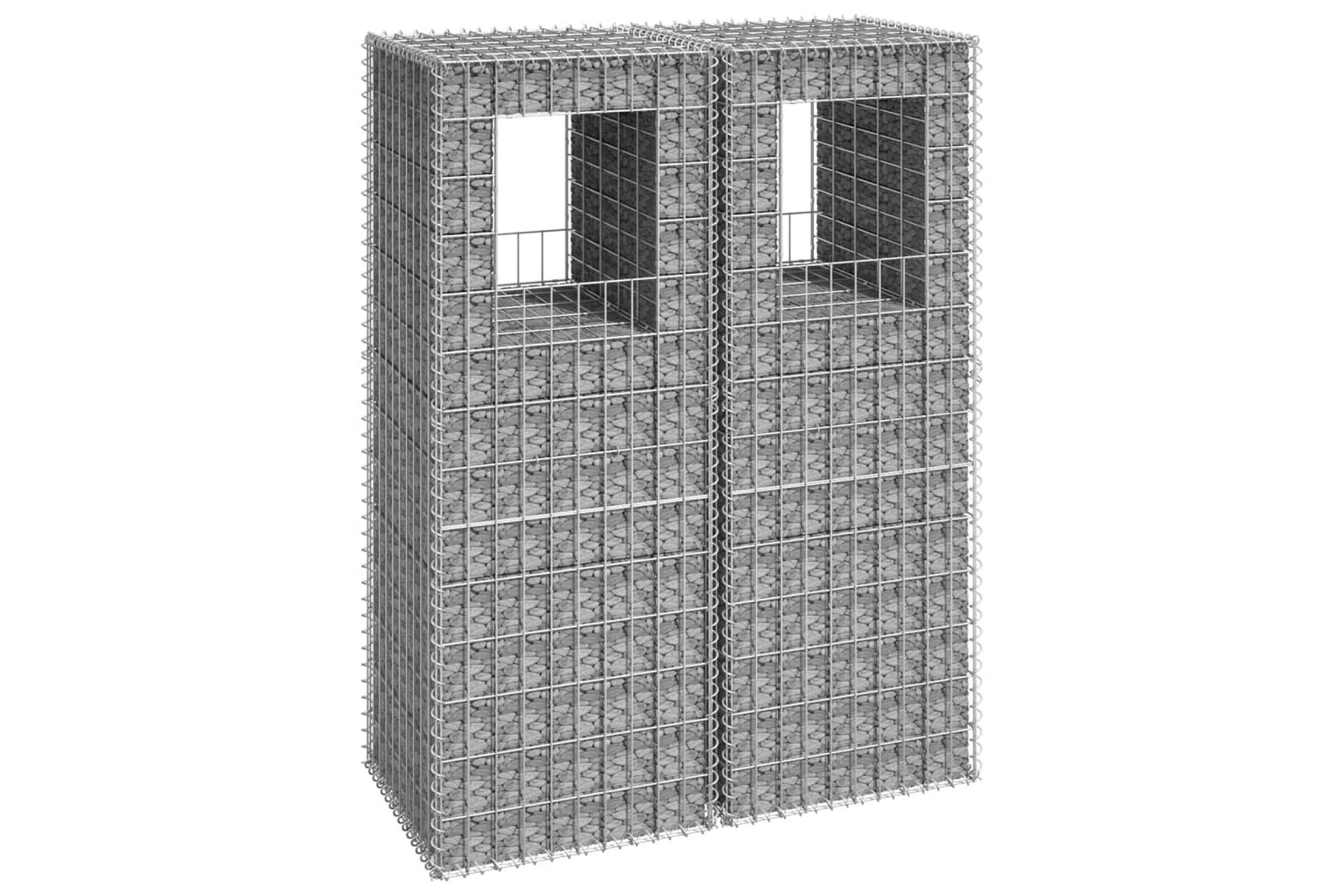 Gabionstolper 2 stk 50x50x140 cm jern - Silver - Hus & oppussing - Innsynsbeskyttelse & innhegning - Mur
